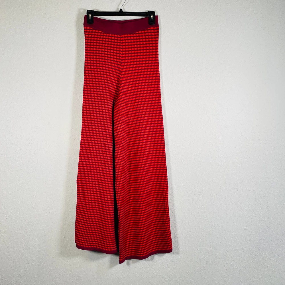 Zara Knit High Two Tone Print Flare Pants Red - Picture 4 of 13